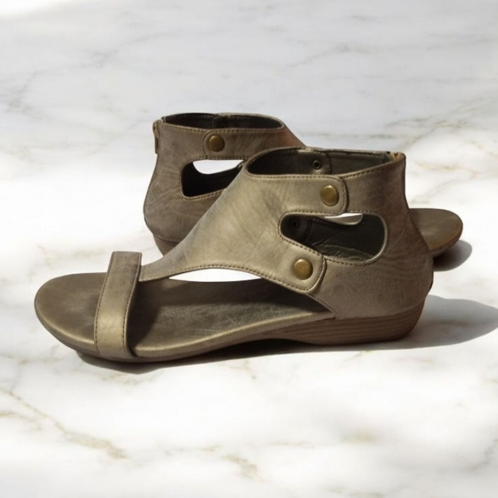 Corkys Amelia Gladiator Brushed Gold Bronze Open Toe Sandals Zip Back Size 9